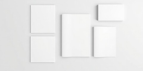 Mock up of various magazine covers from different angles on white background, multiple, blank