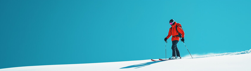 Obraz premium Skiing and snowboarding, a man in a suit with a place for text, created on the basis of Generative AI technology.