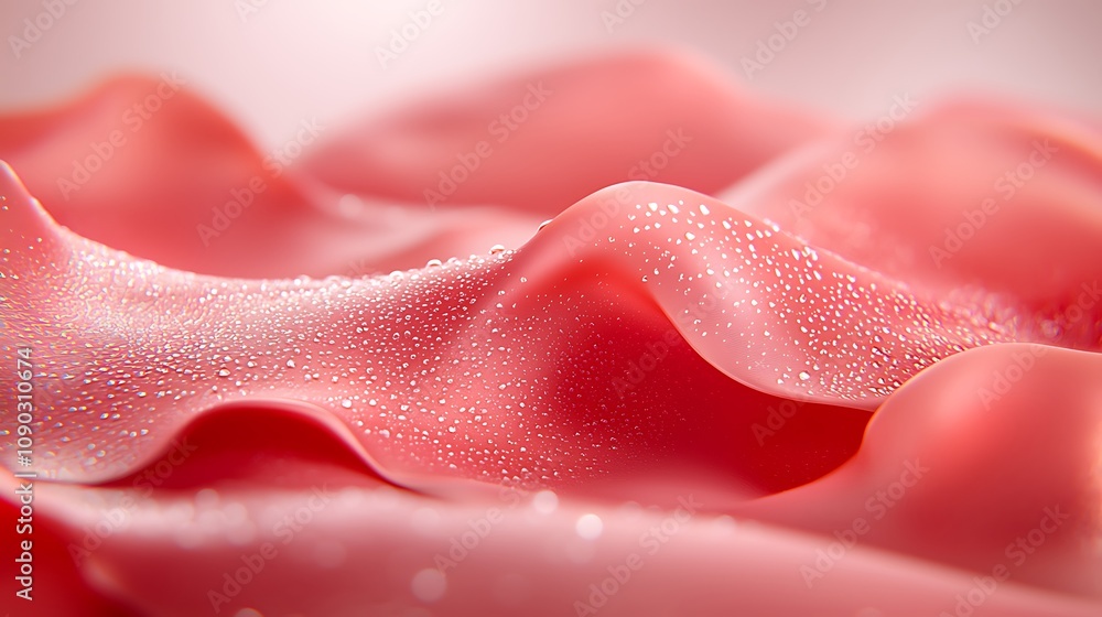 Poster flowing patterns of soft red fabric abstract art textiles studio close-up visual harmony