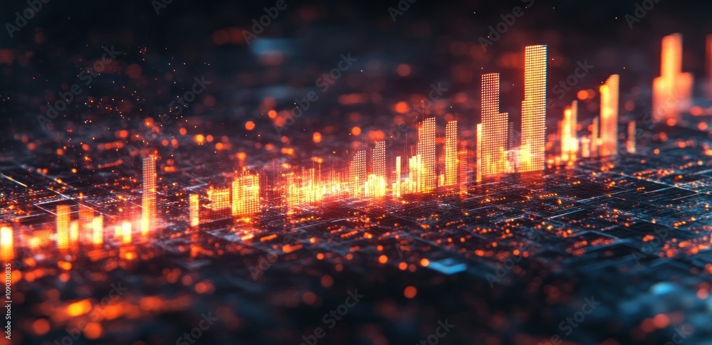 Poster Abstract visualization of data represented as glowing bars on a dark background.