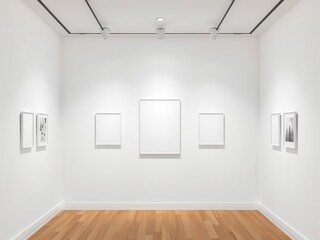 Fototapeta premium Three vertical mock up posters hanging on a white wall in a modern room, artwork, frames