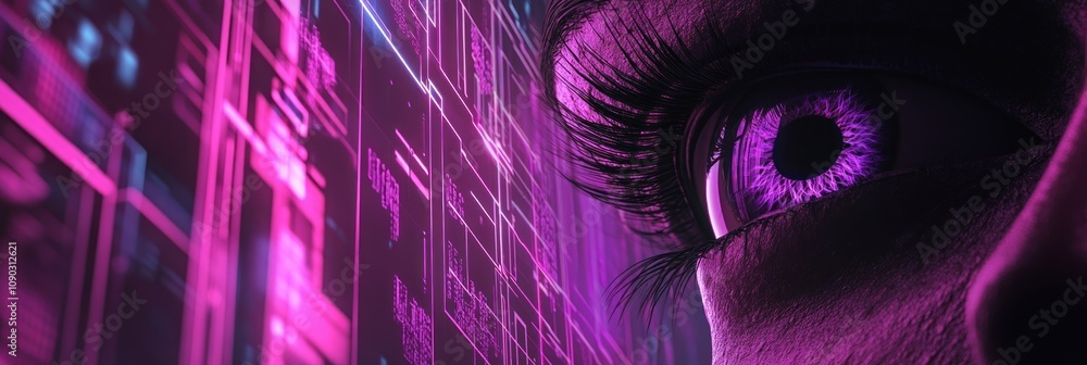 Poster A close-up of an eye with digital elements, symbolizing technology and perception.