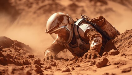 Marscore. Pictorial Space View of Astronauts Working on Martian Soil