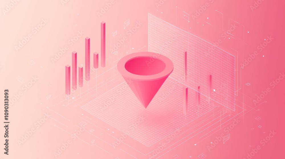 Poster A stylized funnel graphic overlaid on data charts, representing analytics or marketing concepts.