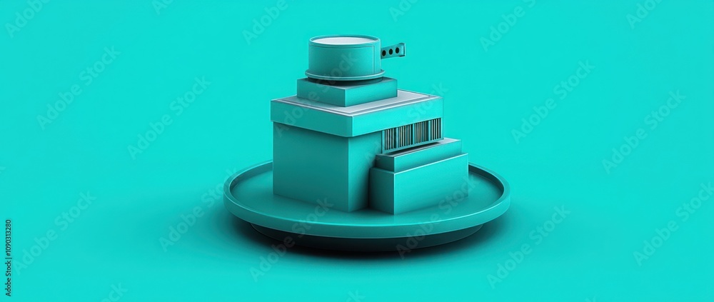 Aufkleber a stylized 3d representation of an industrial building on a circular base.