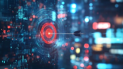 Fototapeta premium Cyberpunk Archer Aiming at Target