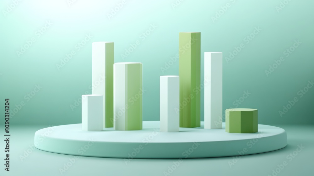 Poster A 3D bar graph with varying heights in green and white on a circular base.