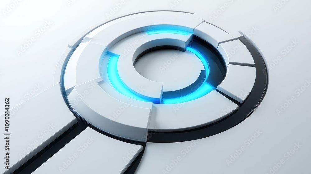 Poster A futuristic design featuring circular shapes and glowing elements on a smooth surface.