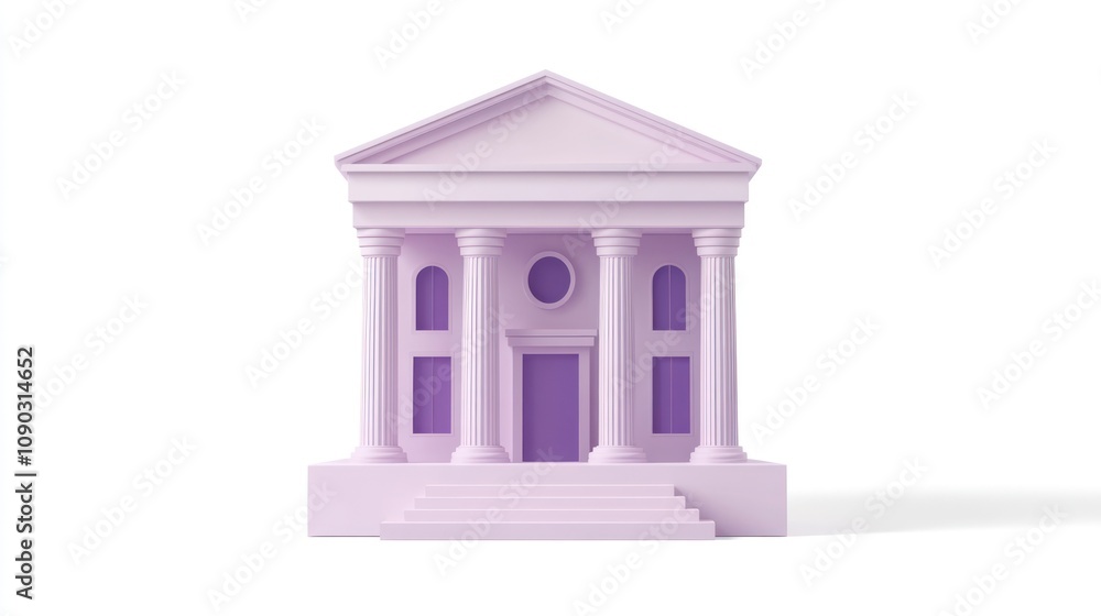 Aufkleber a stylized purple building with columns and steps, resembling a classical structure.