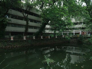 Obraz premium Tranquil Campus Lagoon