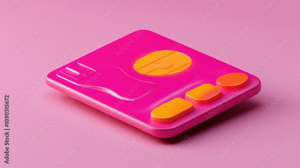 Poster A vibrant pink abstract design featuring geometric shapes and a playful layout.