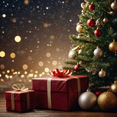 Obraz premium Christmas tree with gifts and decorations
