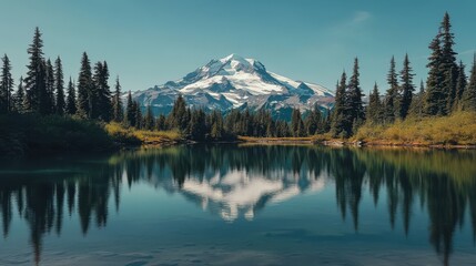 Mountainous Landscape with a Reflection in a Calm Lake