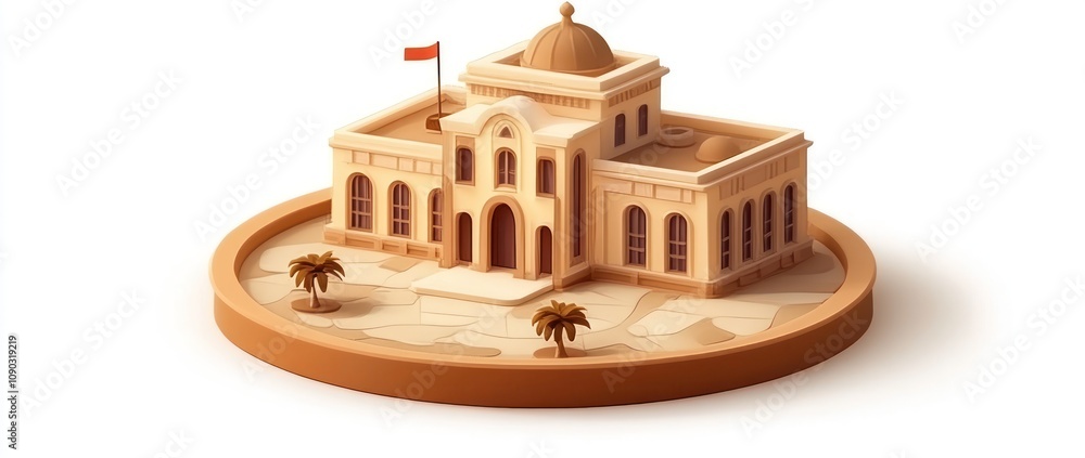 Aufkleber A stylized representation of a historical building with palm trees on a circular base.