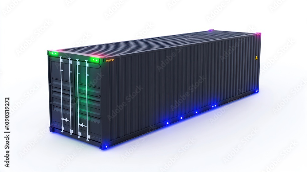 Poster a modern shipping container with led lights for enhanced visibility and safety.