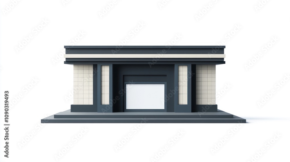 Poster a modern architectural structure with a minimalist design and a large entrance.