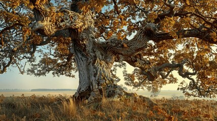 Obraz premium Majestic Oak Tree in Autumn Landscape