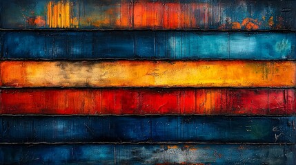 Obraz premium A painting of a colorful striped wall with a black background