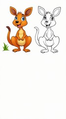 Fototapeta premium Adorable Cartoon Kangaroo in Color and Black and White Outline