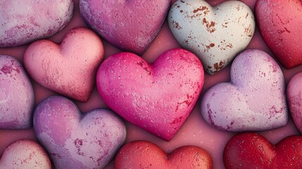 Obraz premium A bunch of pink and red hearts on a pink background