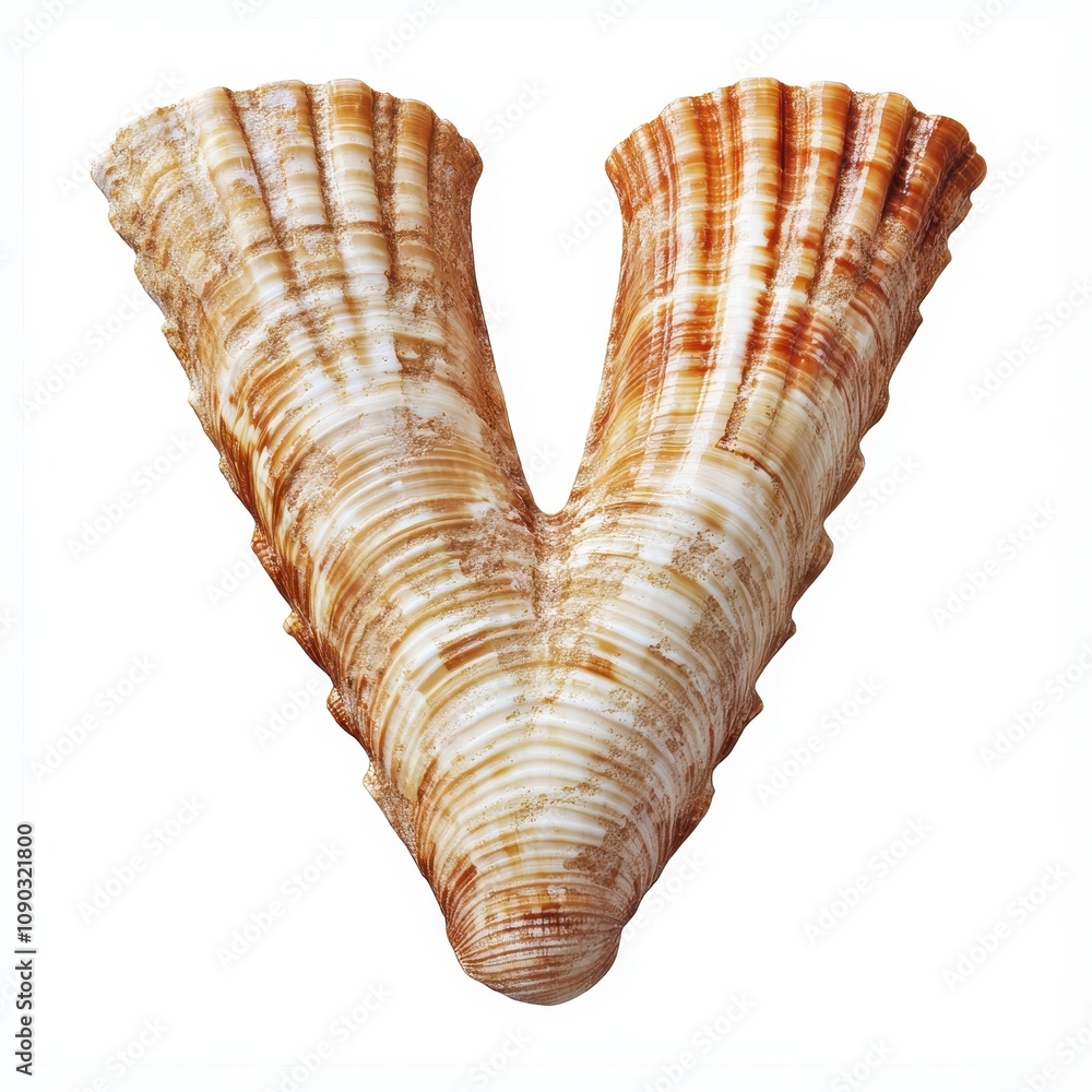 Poster a large, symmetrical seashell shaped like the letter 