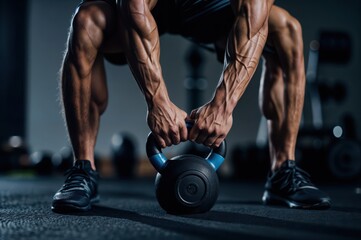 Kettlebell Workout Power: Low-Angle Shot Highlighting Strength and Muscle Definition
