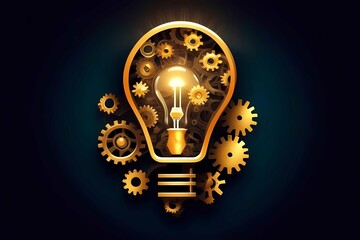 Professional 3D isometric light bulb with gears, symbolizing engineering, innovation, invention, and solutions
