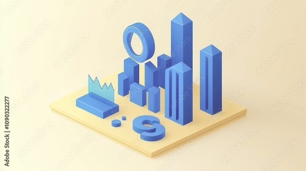 Aufkleber A 3D composition of geometric shapes in blue, creating an abstract visual display.