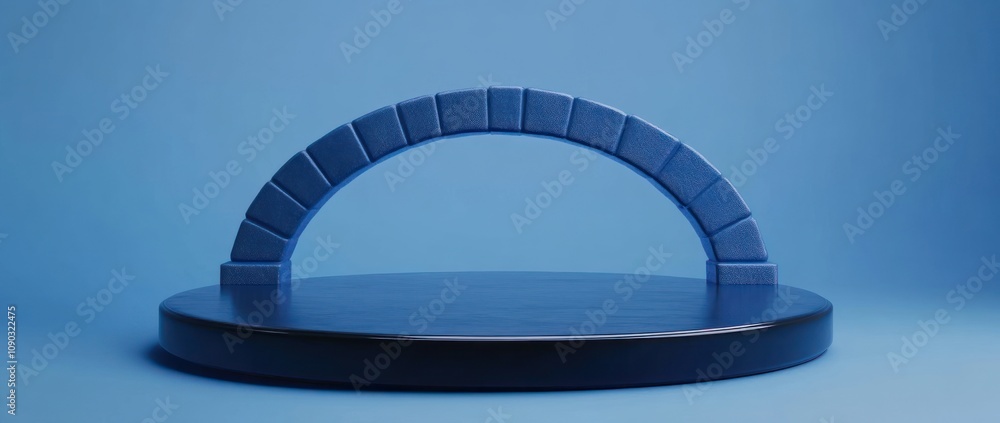 Poster A minimalist blue arch on a circular base against a solid blue background.