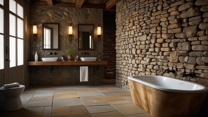 Fototapeta premium Rustic Stone Bathroom Design