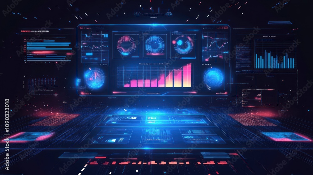 Aufkleber Futuristic data visualization interface with graphs and analytics.