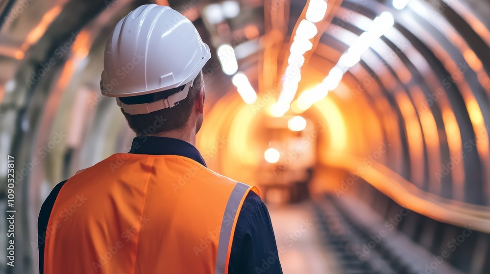 Poster a detailed portrait of a tunnel engineer overseeing tunnel boring machine operations underground, tu