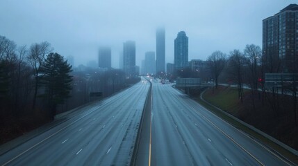 Obraz premium Empty express lane on highway during off-peak hours, symbolizing efficiency and opportunity in a calm, uncluttered environment.