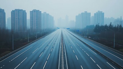Obraz premium Empty express lane on highway during off-peak hours, symbolizing efficiency and opportunity in a calm, uncluttered environment.