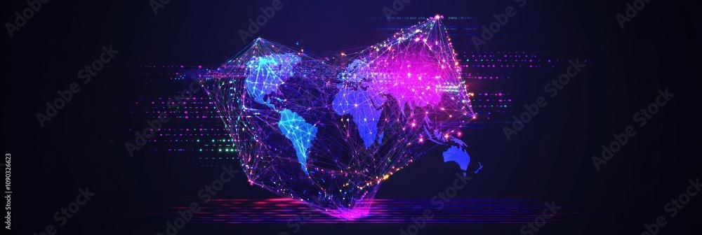 Aufkleber A digital representation of a global network with vibrant colors and interconnected nodes.