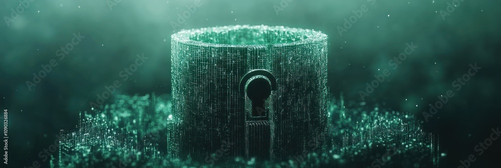 Leinwandbilder a mystical keyhole structure surrounded by glowing particles in a dark, underwater setting.