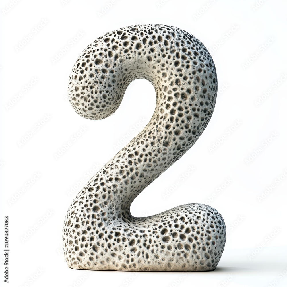 Poster a textured, abstract representation of the number two, showcasing a porous design.