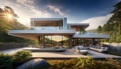 Fototapeta premium Serene Modern Escape: A Fusion of Luxury and Nature