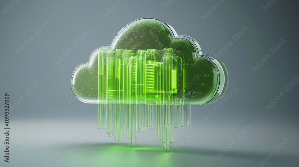 Poster a green cloud design symbolizing eco-friendly technology and data storage.