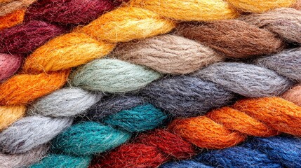 A close up of a bunch of different colored yarn