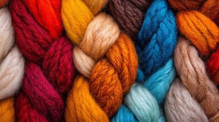 A close up of a bunch of different colored yarn