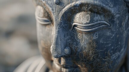 Detailed Close-up of a Serene Buddha Face
