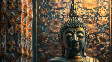Obraz premium Serene Buddha Statue Surrounded by Intricate Designs