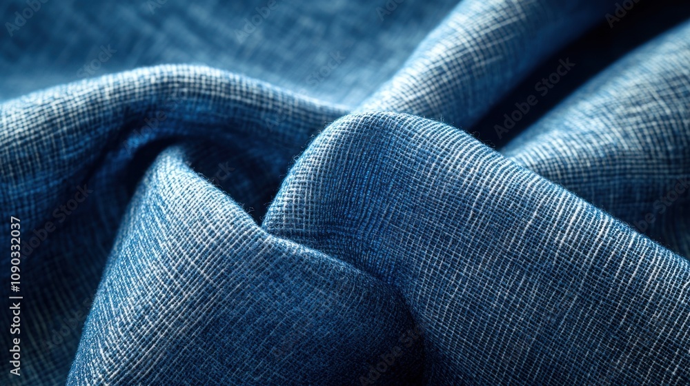 Poster Close-up of textured blue fabric showcasing intricate weave patterns.