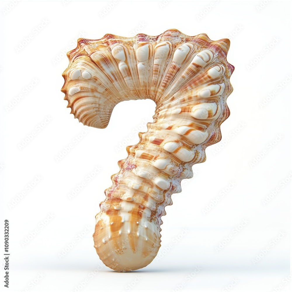 Poster a stylized number seven shaped like a seashell, showcasing intricate patterns and textures.
