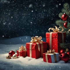 Christmas tree with gifts and decorations