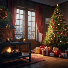 Christmas tree with gifts and decorations