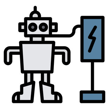 robot charging blue power station clip art preview