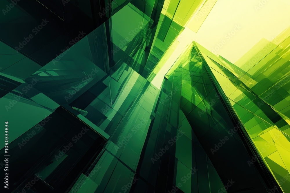 Aufkleber abstract geometric shapes in green and yellow hues, creating a modern, futuristic atmosphere.
