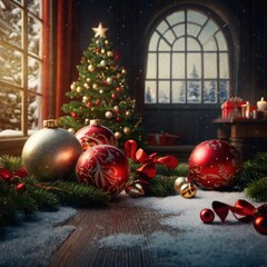 Christmas tree with gifts and decorations